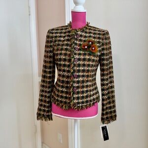 SHANI Women Tweed Blazer with Floral Accent, Long Sleeves, Lined, Size 2, NEW